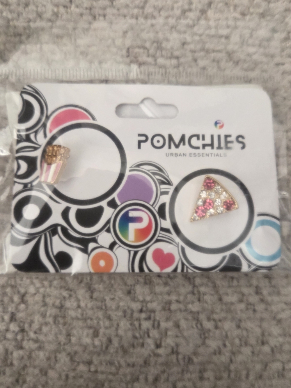 Pink & Gold Novelty Pizza and French Fry Stud Earrings